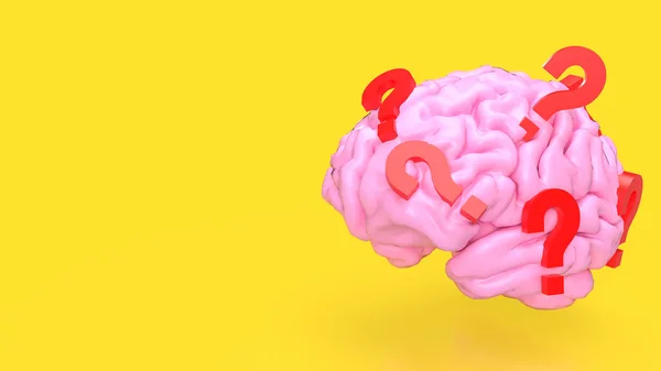 Рожевий Мозок Червоний Знак Питання Науки Або Освіти Концепції Рендеринга — стокове фото