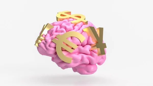 Pink Brain Gold Money Symbol Business Concept Renderin — Stock fotografie