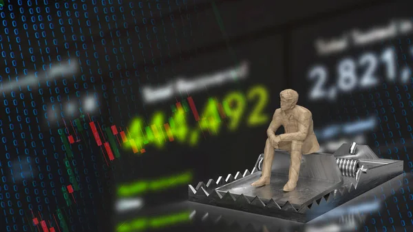 チャート上のトラップに座っているビジネスマン危機の概念の背景3Dレンダリング — ストック写真