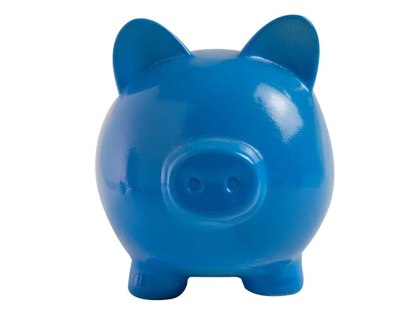 Blauw Spaarvarken Bank Witte Achtergrond Isolatie Beeld Voor Verdienen Opslaan — Stockfoto