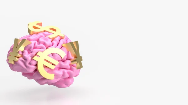 Pink Brain Gold Money Symbol Business Concept Renderin —  Fotos de Stock