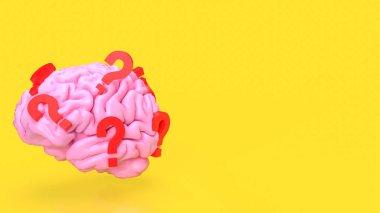 pink  Brain and red question mark for sci or education concept 3d rendering