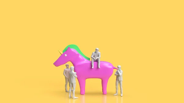 Business man and Unicorn on Yellow Background for Startup concept 3d rendering