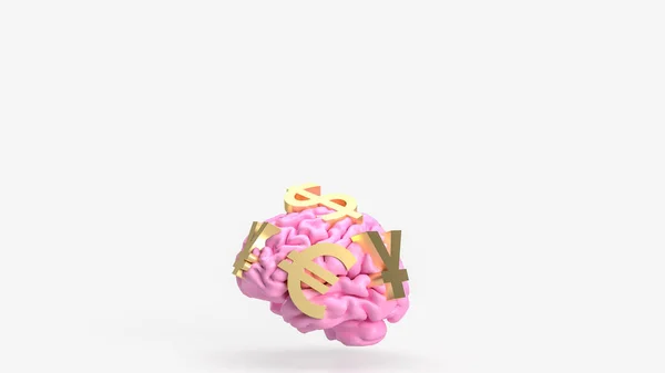 Pink Brain Gold Money Symbol Business Concept Renderin — Stok fotoğraf