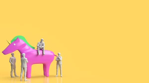 Business man and Unicorn on Yellow Background for Startup concept 3d rendering