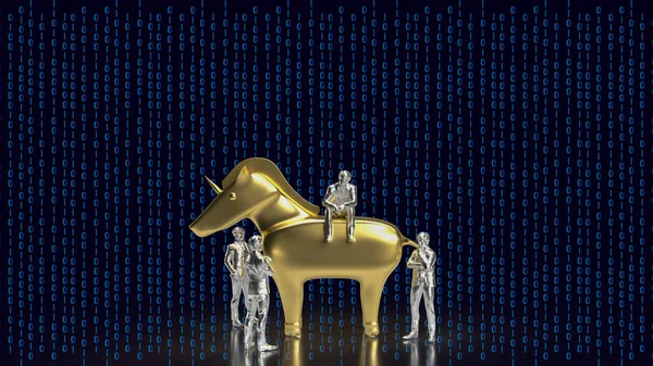 Business man and Unicorn on Digital Background for Startup concept 3d rendering