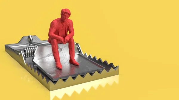 黄色のトラップに座っているビジネスマン危機の概念のための背景3Dレンダリング — ストック写真