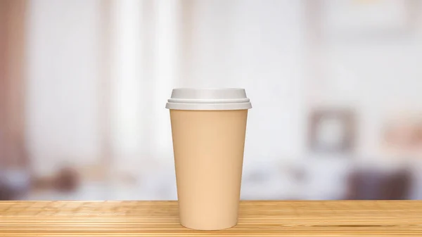 木桌上的咖啡杯用于食品和饮料概念3D渲染 — 图库照片