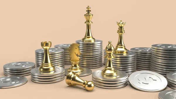 Gli Scacchi Oro Monete Concetto Business Rendering — Foto Stock