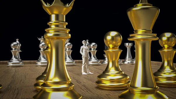 ビジネスコンセプト3Dレンダリングのためのチェスボード上の人物 — ストック写真