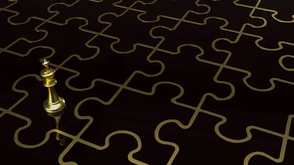 Der Goldkönig Schach Auf Puzzle Für Business Konzept Rendering — Stockfoto