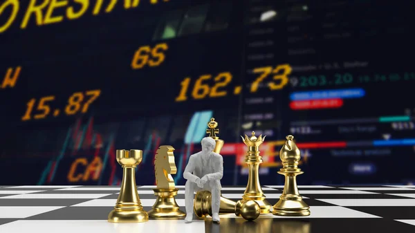 The gold chess and man for Business concept 3d rendering