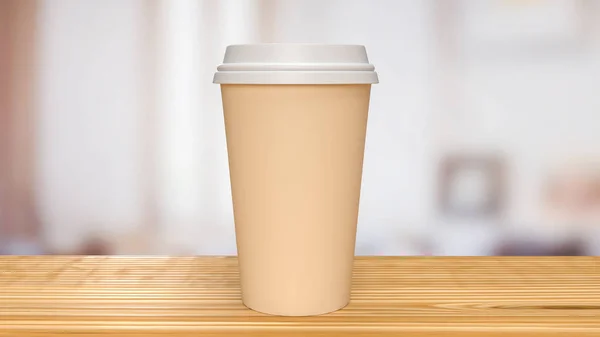 Kaffeetasse Auf Holztisch Für Speisen Und Getränkekonzept Rendering — Stockfoto