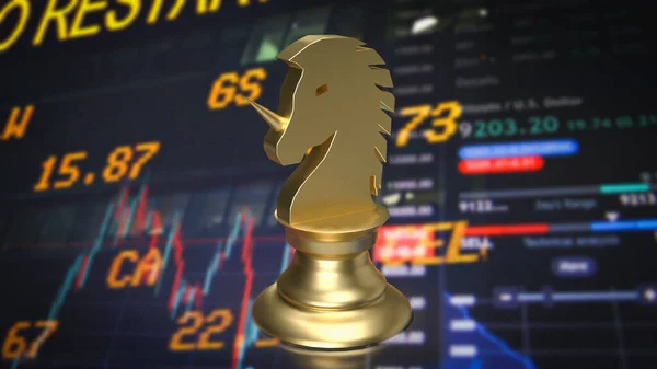 The gold unicorn chess  for Business concept 3d rendering