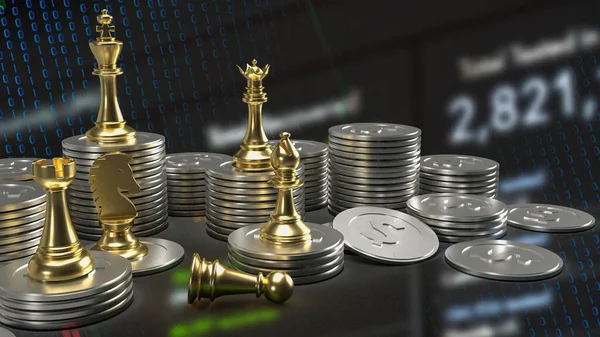 Ajedrez Oro Monedas Para Concepto Negocio Renderizado — Foto de Stock