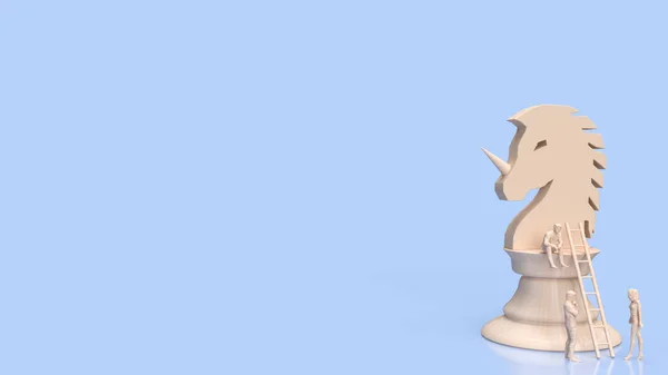 The man and wood unicorn chess  for Business concept 3d rendering