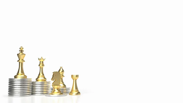 ビジネスコンセプトのための白い背景に金のチェスとコイン3Dレンダリング — ストック写真
