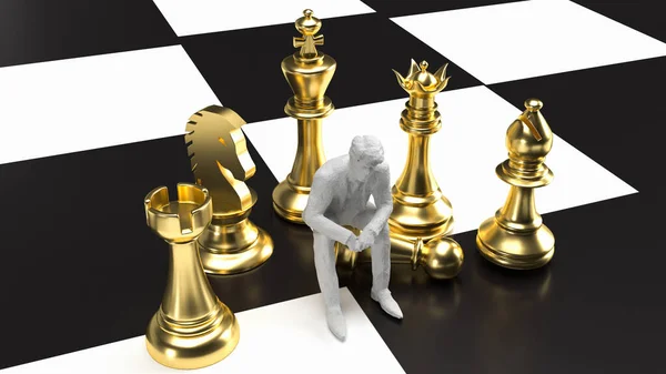 ビジネスコンセプト3Dレンダリングのための金のチェスと男 — ストック写真