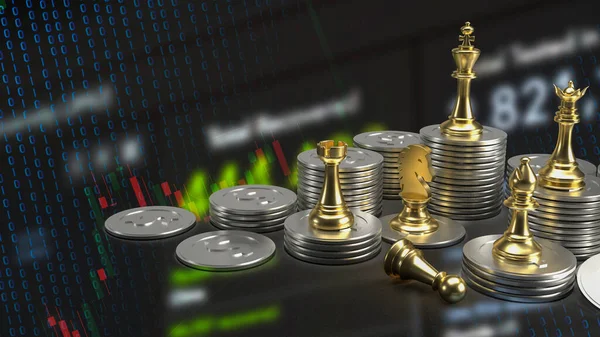 Goldschach Und Münzen Für Das Rendering Von Geschäftskonzepten — Stockfoto