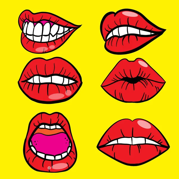 Rote Lippen Cartoon Zeichnung Für Stempel Oder Aufkleber — Stockvektor