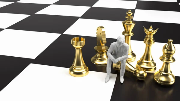 Золотые Шахматы Человек Бизнес Концепции Рендеринг — стоковое фото