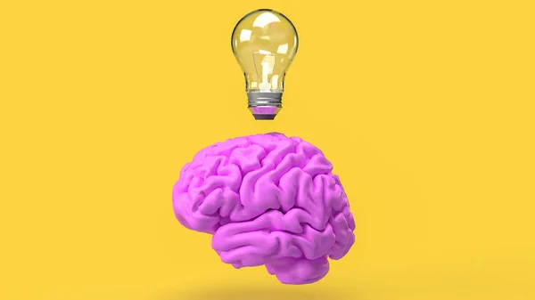 創造的な思考やブレインストーミングの概念3Dレンダリングのための脳と電球 — ストック写真