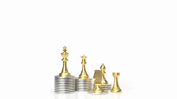 商务概念3D渲染的白底金国际象棋和硬币 — 图库照片