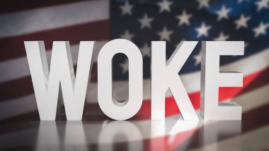 Woke text on America flag background  3d rendering clipart