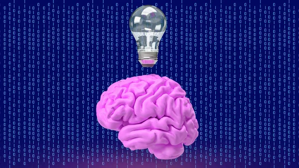 Mozek Žárovka Digitálním Pozadí Pro Kreativní Myšlení Nebo Koncepci Brainstorm — Stock fotografie