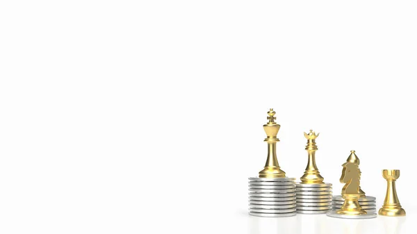 Χρυσό Σκάκι Και Κέρματα Λευκό Φόντο Για Business Έννοια Απόδοση — Φωτογραφία Αρχείου