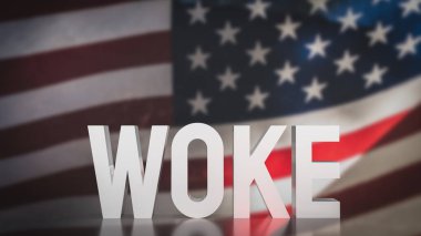 Amerika bayrak arkaplan 3d yorumlama üzerinde uyanık metin