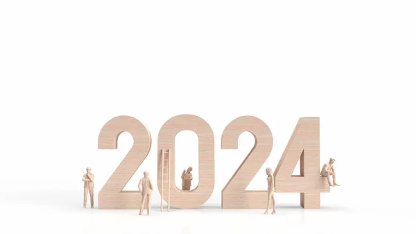 Wood 2024 Number Business Man White Background Rendering — Stock Photo, Image