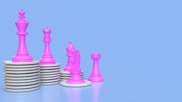 ビジネスコンセプトのためのピンクのチェスとコイン3Dレンダリング — ストック写真