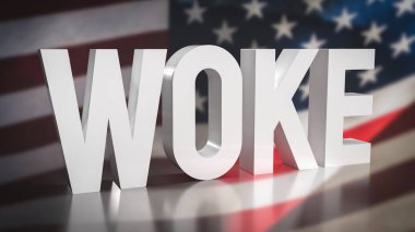 Amerika bayrak arkaplan 3d yorumlama üzerinde uyanık metin