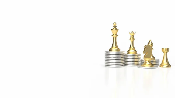 ビジネスコンセプトのための白い背景に金のチェスとコイン3Dレンダリング — ストック写真