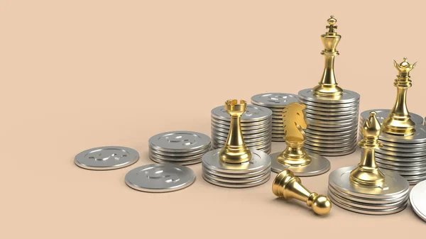 Het Gouden Schaakspel Munten Voor Het Zakelijke Concept Rendering — Stockfoto