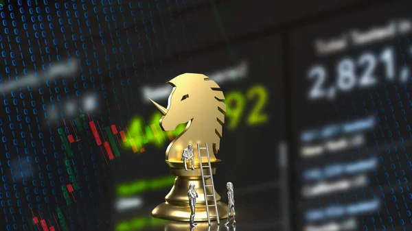 Man and gold unicorn chess  for Business concept 3d rendering
