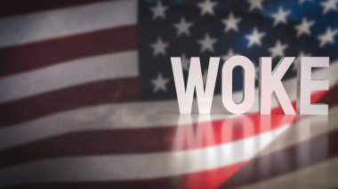 Amerika bayrak arkaplan 3d yorumlama üzerinde uyanık metin