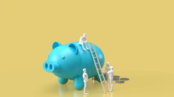 Blue Piggy Bank Bedrijfscijfer Voor Spaarconcept Renderin — Stockfoto