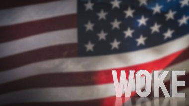 Amerika bayrak arkaplan 3d yorumlama üzerinde uyanık metin