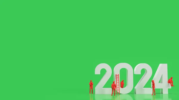 Branco 2024 Número Homem Negócios Vermelho Fundo Verde Renderização — Fotografia de Stock
