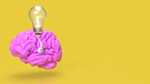 Rosa Gehirn Und Glühbirne Auf Gelbem Hintergrund Für Kreatives Oder — Stockfoto