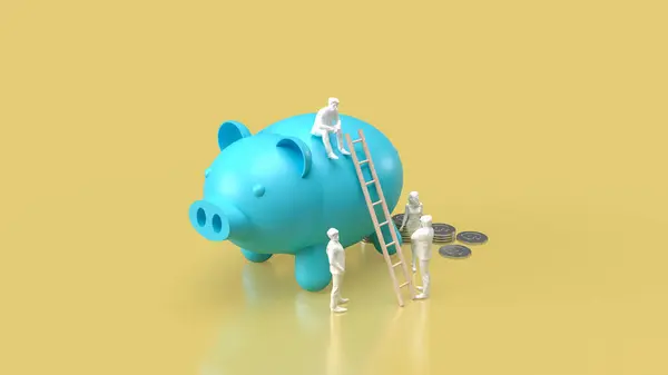Blue Piggy Banco Figura Negócios Para Salvar Conceito Renderin — Fotografia de Stock