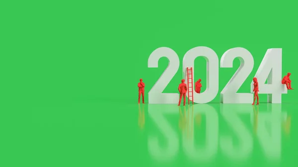 Branco 2024 Número Homem Negócios Vermelho Fundo Verde Renderização — Fotografia de Stock
