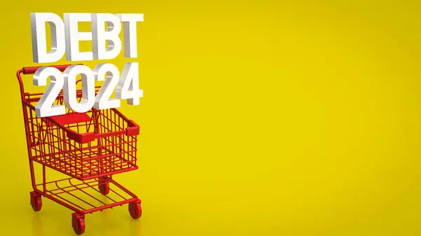Super Market Cart Business概念3D渲染中的债务2024 — 图库照片
