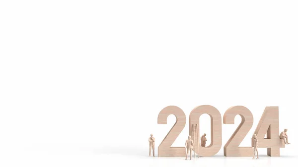 Madeira 2024 Número Homem Negócios Fundo Branco Renderização — Fotografia de Stock