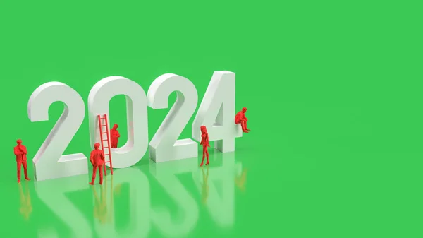 白2024数と赤ビジネス男上の緑の背景3Dレンダリング — ストック写真