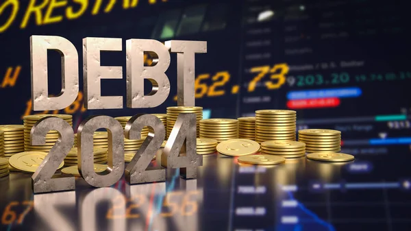 ビジネスコンセプト3Dレンダリングのための債務2024と金のコイン — ストック写真