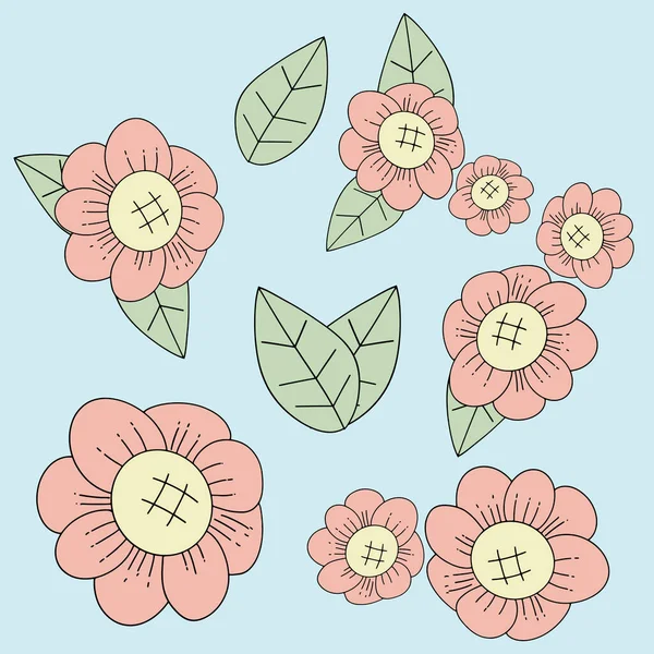 Rosa Blumen Zeichnung Bündel Set Vektorbild — Stockvektor