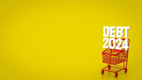 Super Market Cart Business概念3D渲染中的债务2024 — 图库照片